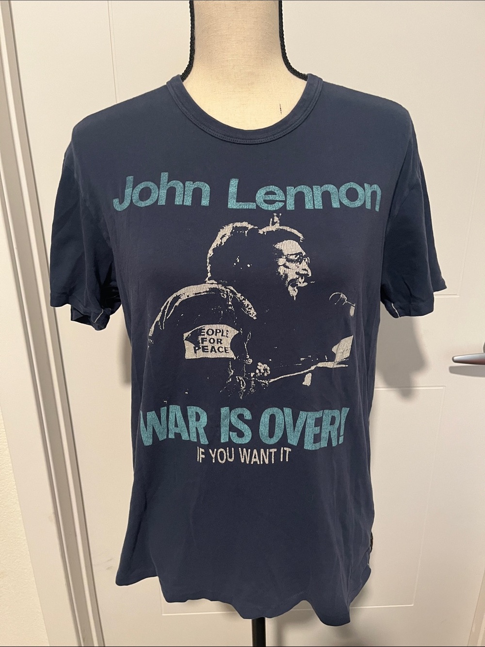 Trunk LTD John Lennon War Is Over If You Want It Blue Distressed Graphic Shirt